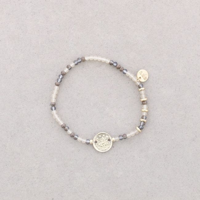 PULSERA ELÁSTICA CUENTAS CRISTAL MONEDA METAL