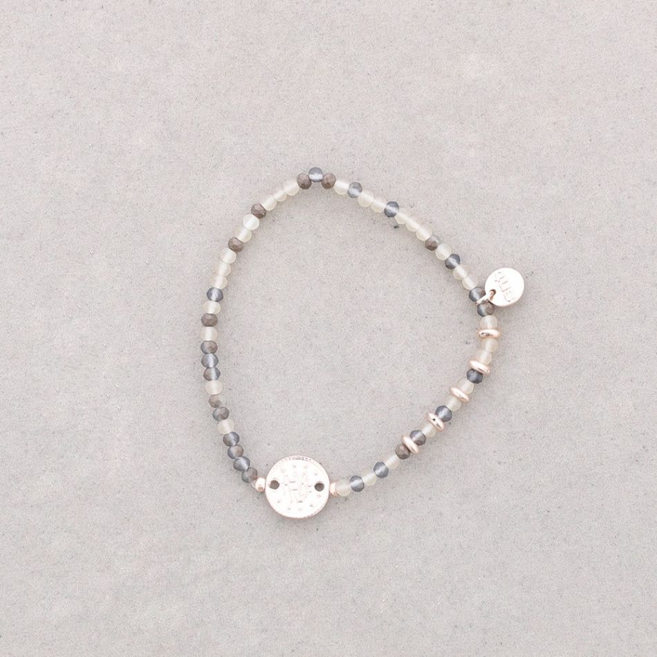 PULSERA ELÁSTICA CUENTAS CRISTAL MONEDA METAL