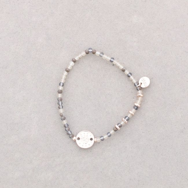 PULSERA ELÁSTICA CUENTAS CRISTAL MONEDA METAL