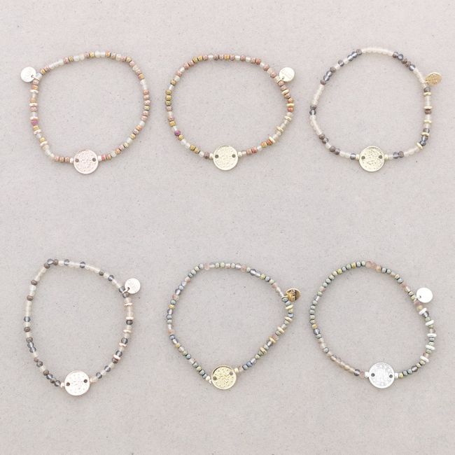 ELASTIC GLASS BEADS METAL COIN BRACELET
