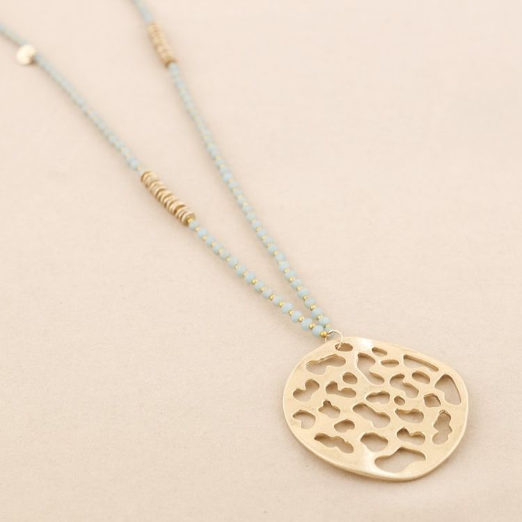LONG CRYSTAL NECKLACE METAL MEDALL PENDANT