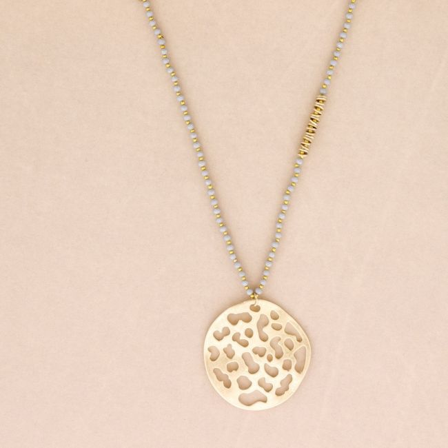 LONG CRYSTAL NECKLACE METAL MEDALL PENDANT