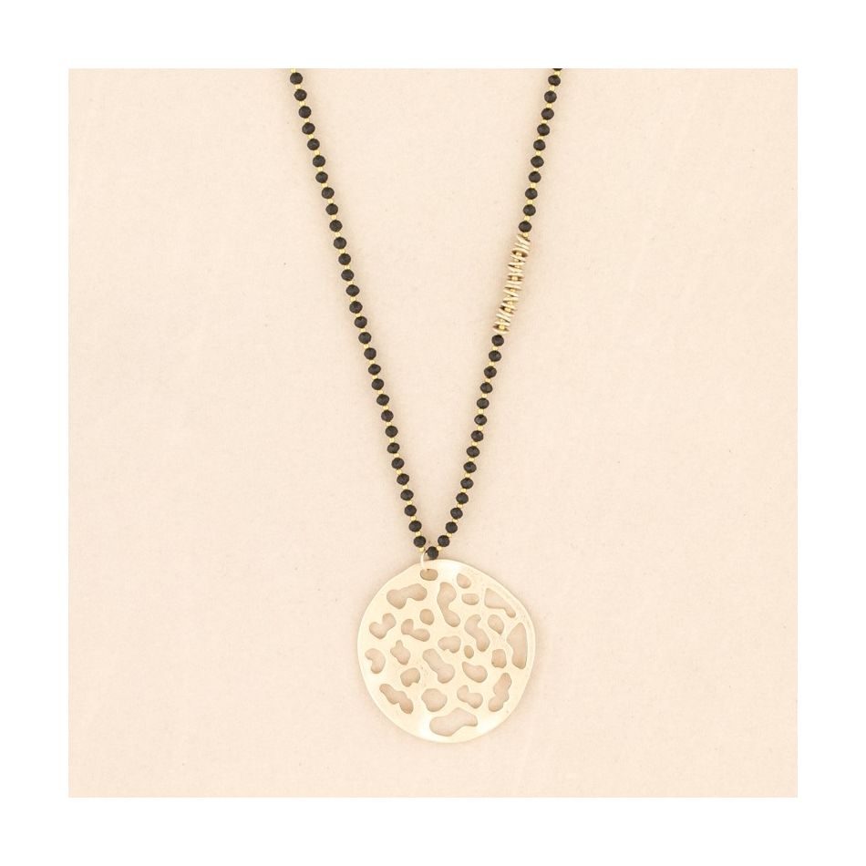 COLLAR LARGO CRISTALES COLGANTE MEDALL METAL