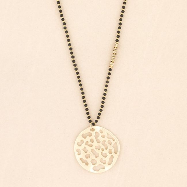 COLLAR LARGO CRISTALES COLGANTE MEDALL METAL