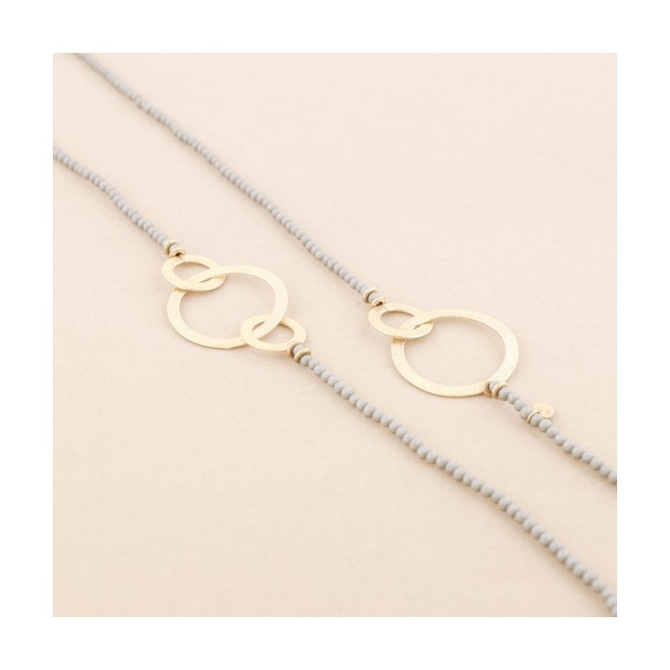 COLLAR LARGO CUENTAS CRISTALES ANILLAS METAL