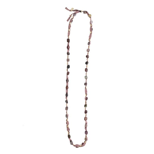 LONG TUBE NECKLACE WITH METAL IMITATION BEADS STONES