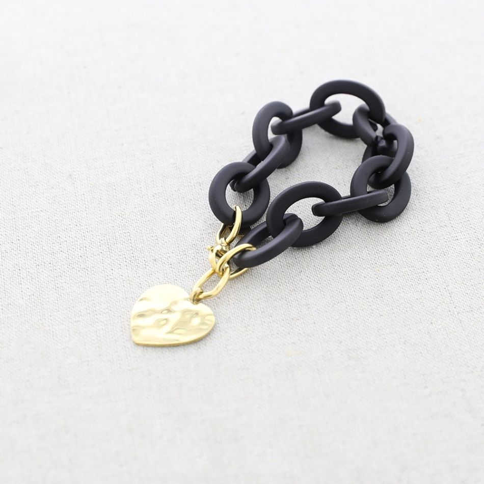 STEEL HEART PENDANT RESIN LINK BRACELET