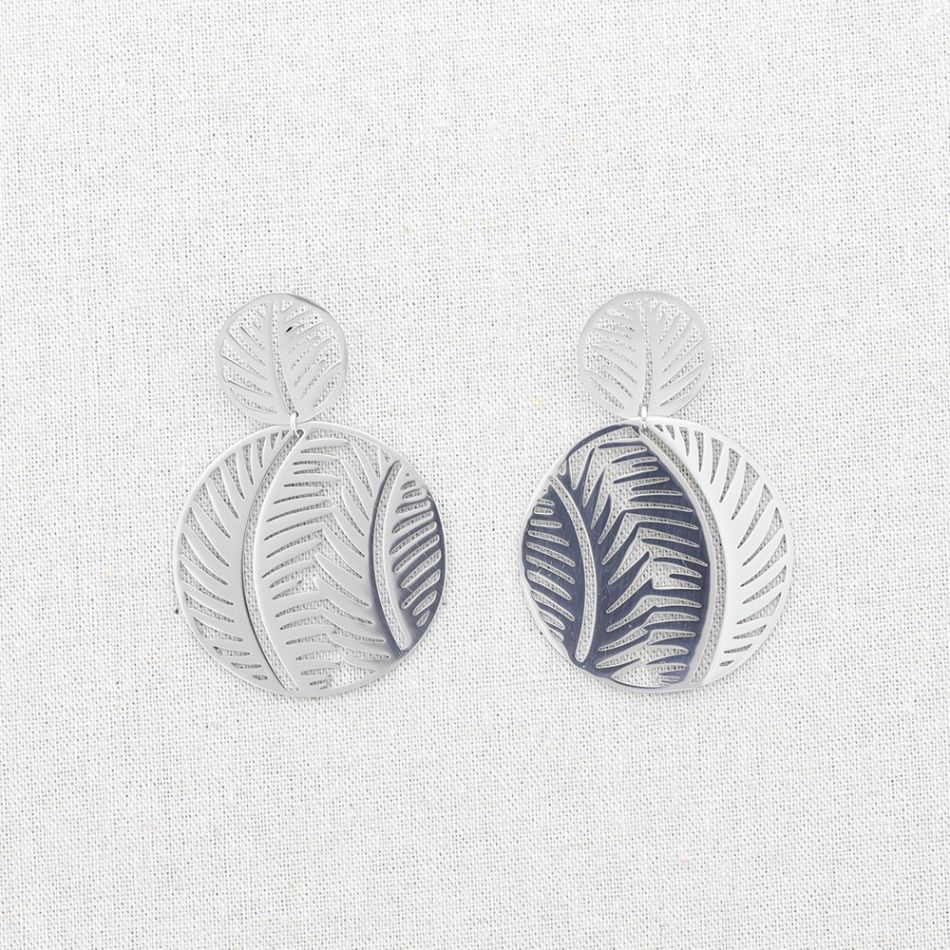 STEEL DOUBLE LEAVES MEDAL EARRINGS