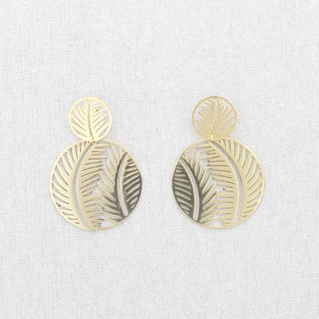 STEEL DOUBLE LEAVES MEDAL EARRINGS