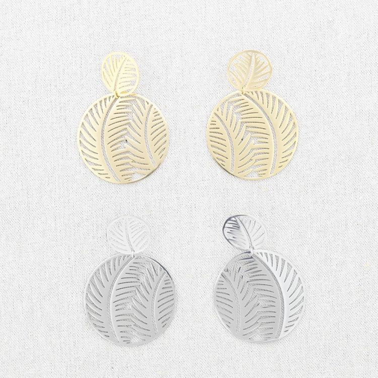 PENDIENTES ACERO DOBLE MEDALLA HOJAS 2