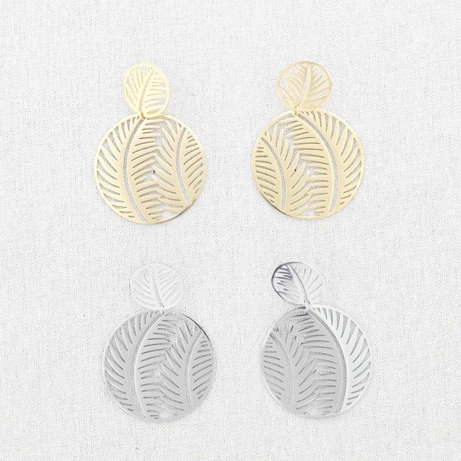 STEEL DOUBLE LEAVES MEDAL EARRINGS