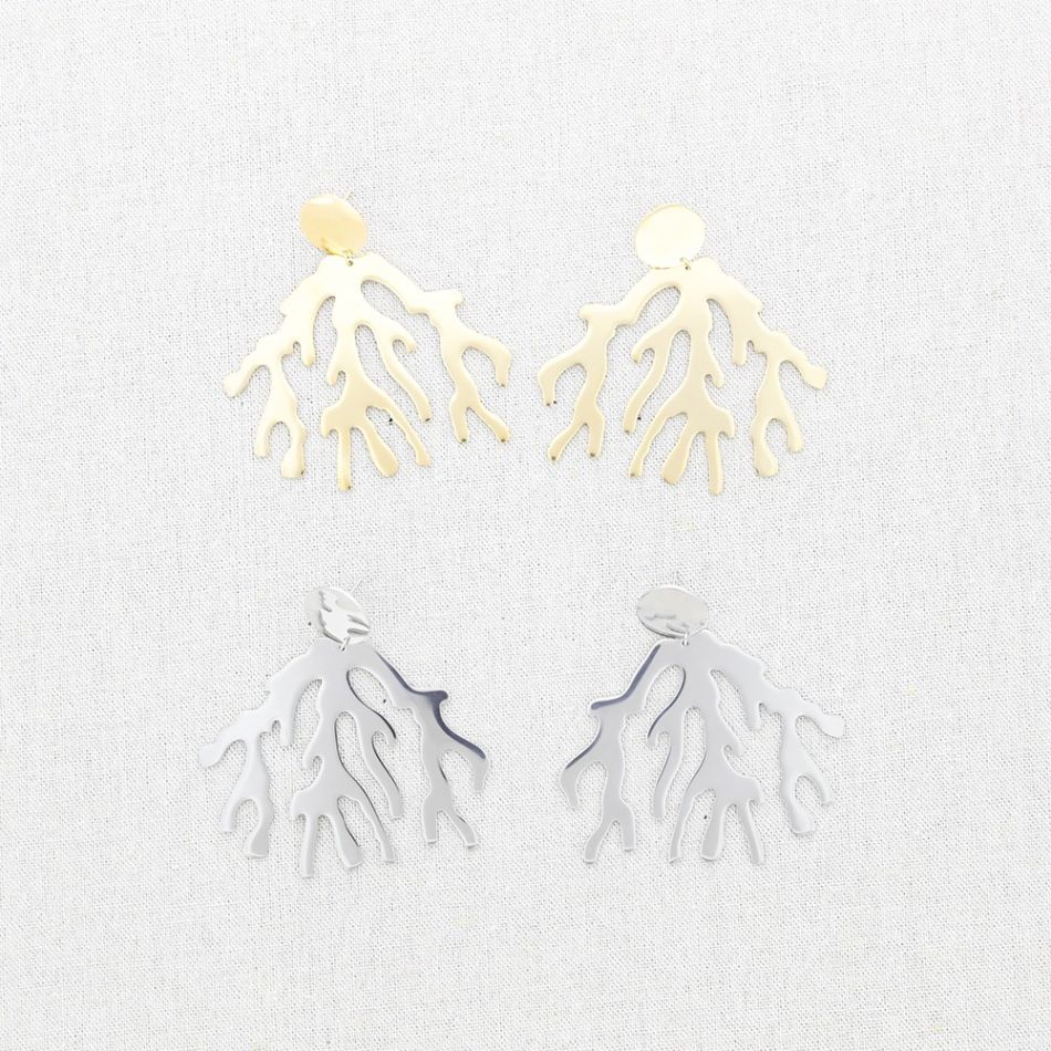 PENDIENTES ACERO COLGANTE CORAL