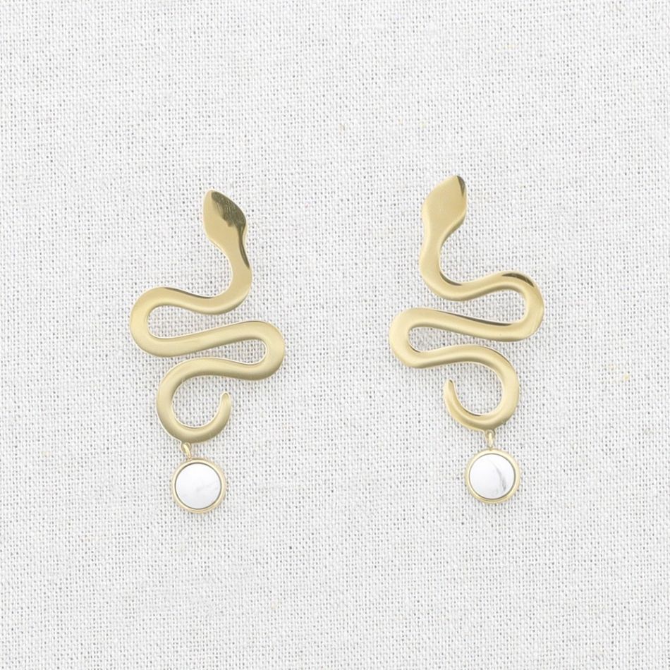 STONE PENDANT SNAKE STEEL EARRINGS