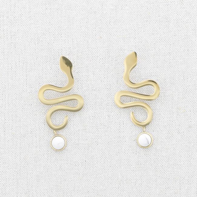 PENDIENTES ACERO SERPIENTE COLGANTE PIEDRA