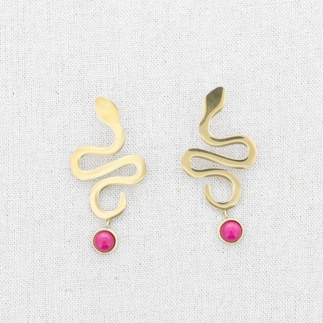 STONE PENDANT SNAKE STEEL EARRINGS