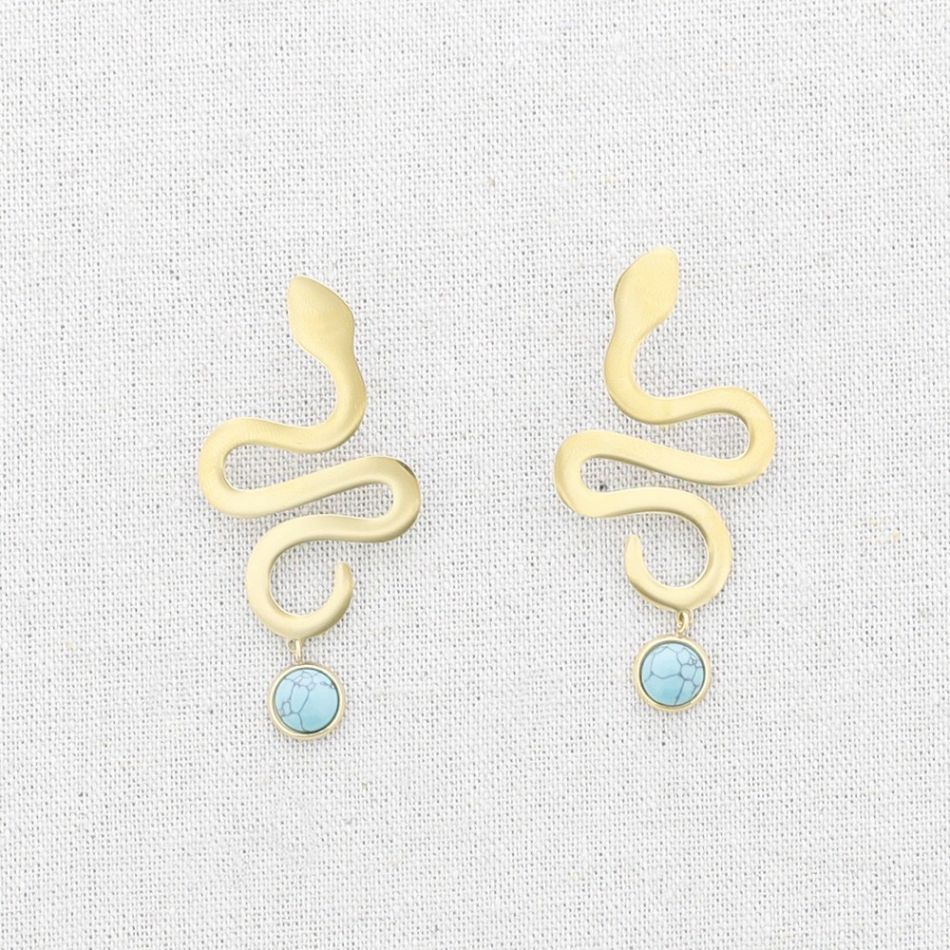 PENDIENTES ACERO SERPIENTE COLGANTE PIEDRA