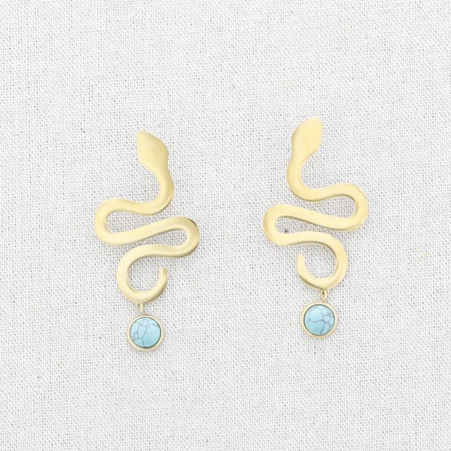 PENDIENTES ACERO SERPIENTE COLGANTE PIEDRA