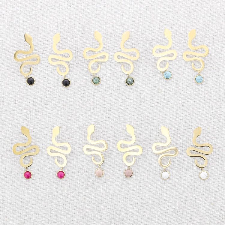 PENDIENTES ACERO SERPIENTE COLGANTE PIEDRA 2