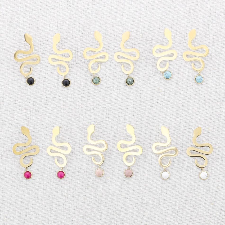 PENDIENTES ACERO SERPIENTE COLGANTE PIEDRA