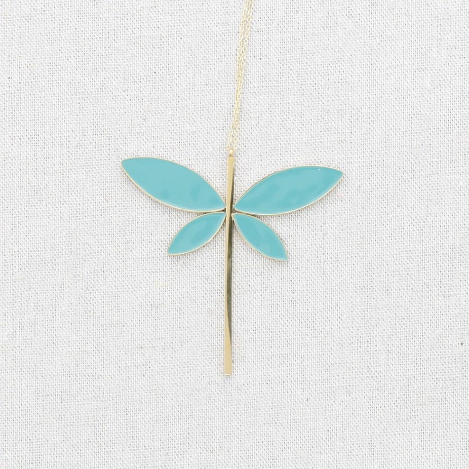 LONG STEEL ENAMEL DRAGONFLY PENDANT NECKLACE