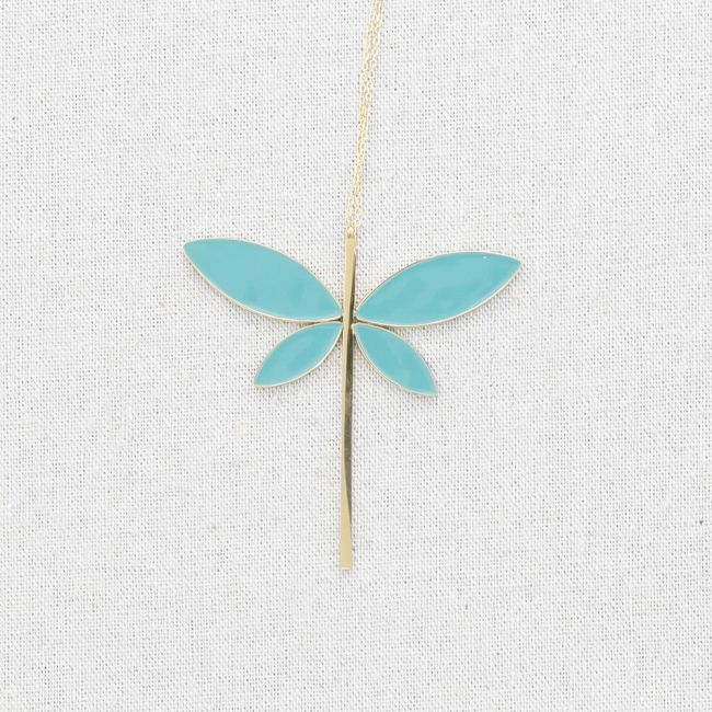 LONG STEEL ENAMEL DRAGONFLY PENDANT NECKLACE