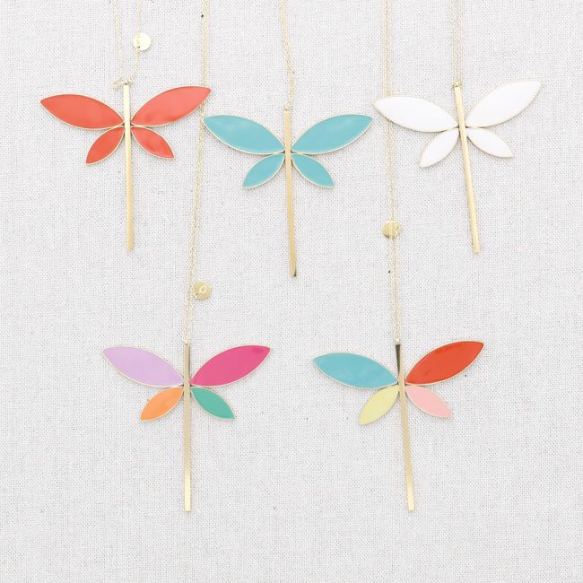 LONG STEEL ENAMEL DRAGONFLY PENDANT NECKLACE