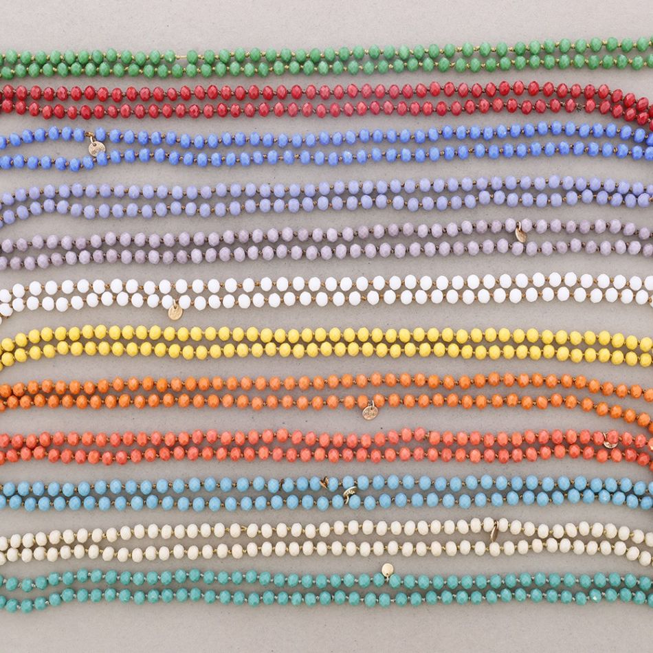 COLLAR LARGO NUDOS BOLAS CRISTALES FACETADOS 1,2M*8MM