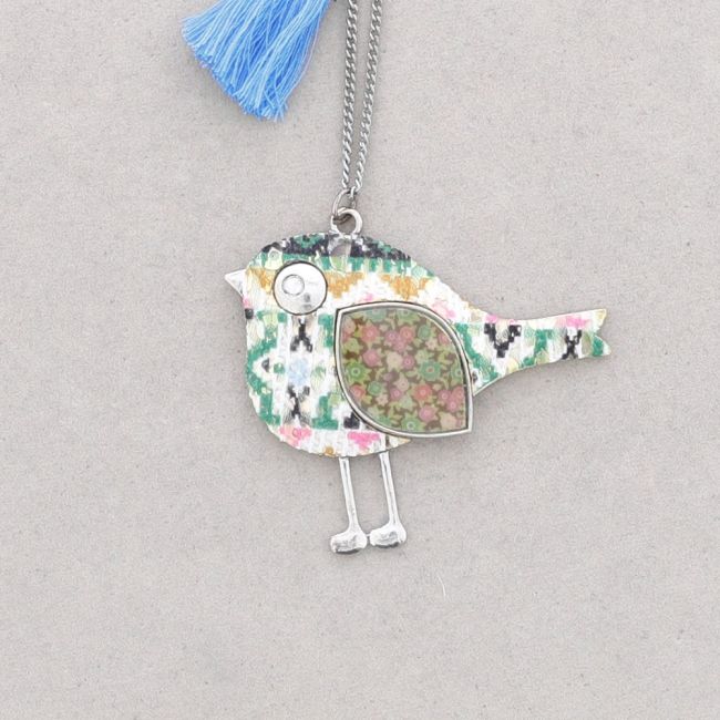 COLLAR LARGO PAJARO COLGANTE METAL ESTAMPADO