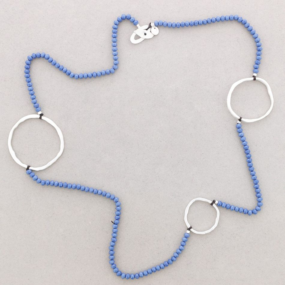COLLAR LARGO CUENTAS FACETADAS ARGOLLAS METAL