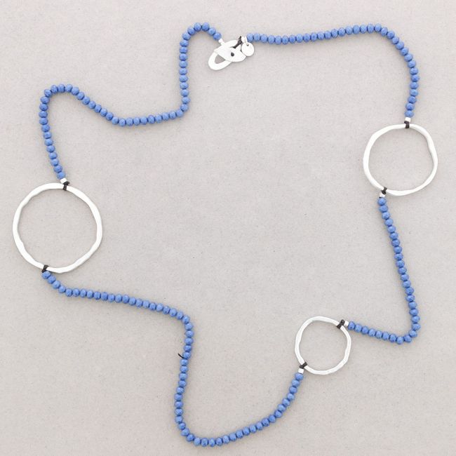 COLLAR LARGO CUENTAS FACETADAS ARGOLLAS METAL