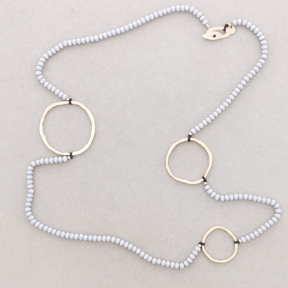 COLLAR LARGO CUENTAS FACETADAS ARGOLLAS METAL