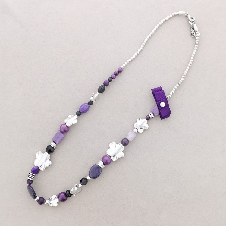 COLLAR LARGO CUENTAS METAL PIEDRAS
