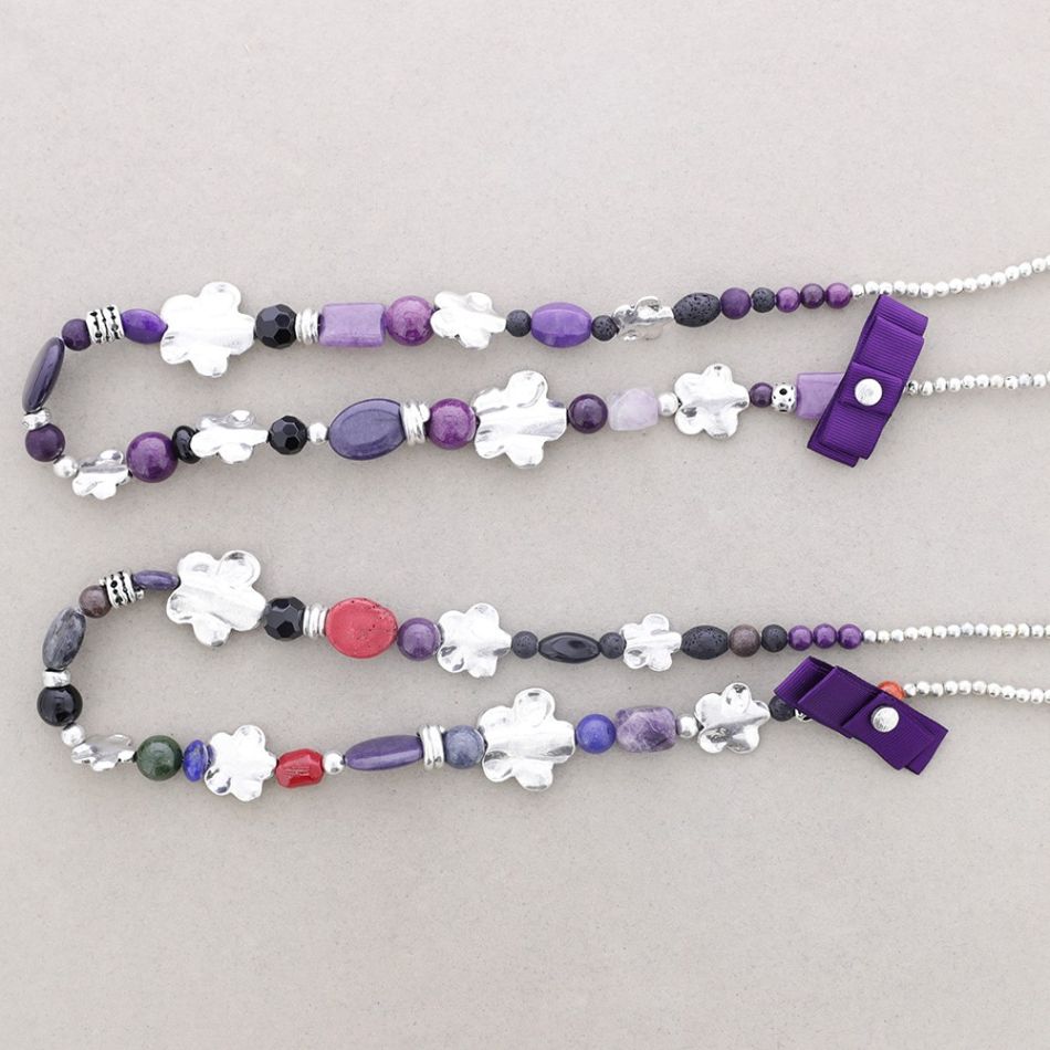 COLLAR LARGO CUENTAS METAL PIEDRAS