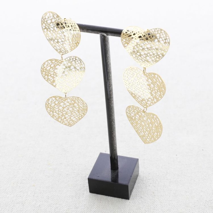 STEEL EARRINGS TRIPLE HEART FILIGREE 2