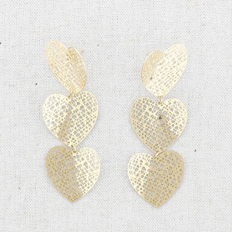 PENDIENTES ACERO TRIPLE CORAZÓN FILIGRANA
