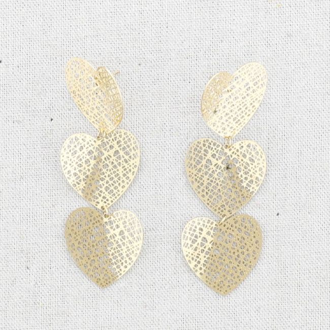 PENDIENTES ACERO TRIPLE CORAZÓN FILIGRANA