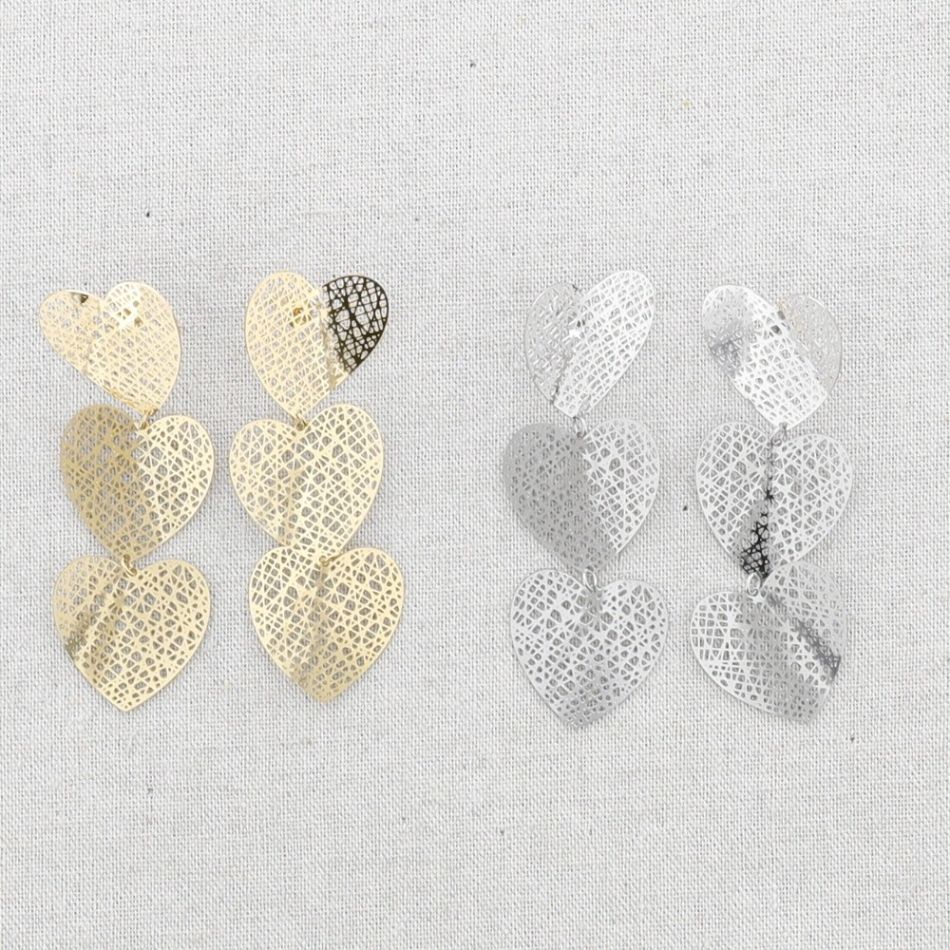 STEEL EARRINGS TRIPLE HEART FILIGREE