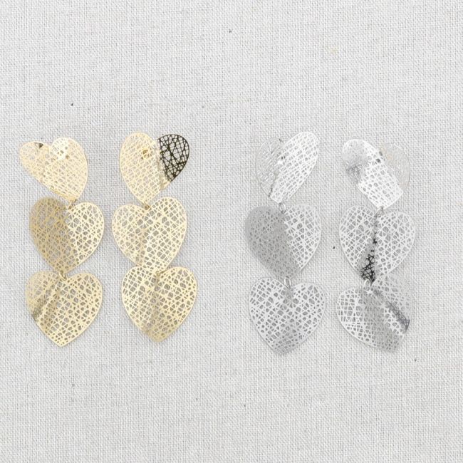 PENDIENTES ACERO TRIPLE CORAZÓN FILIGRANA