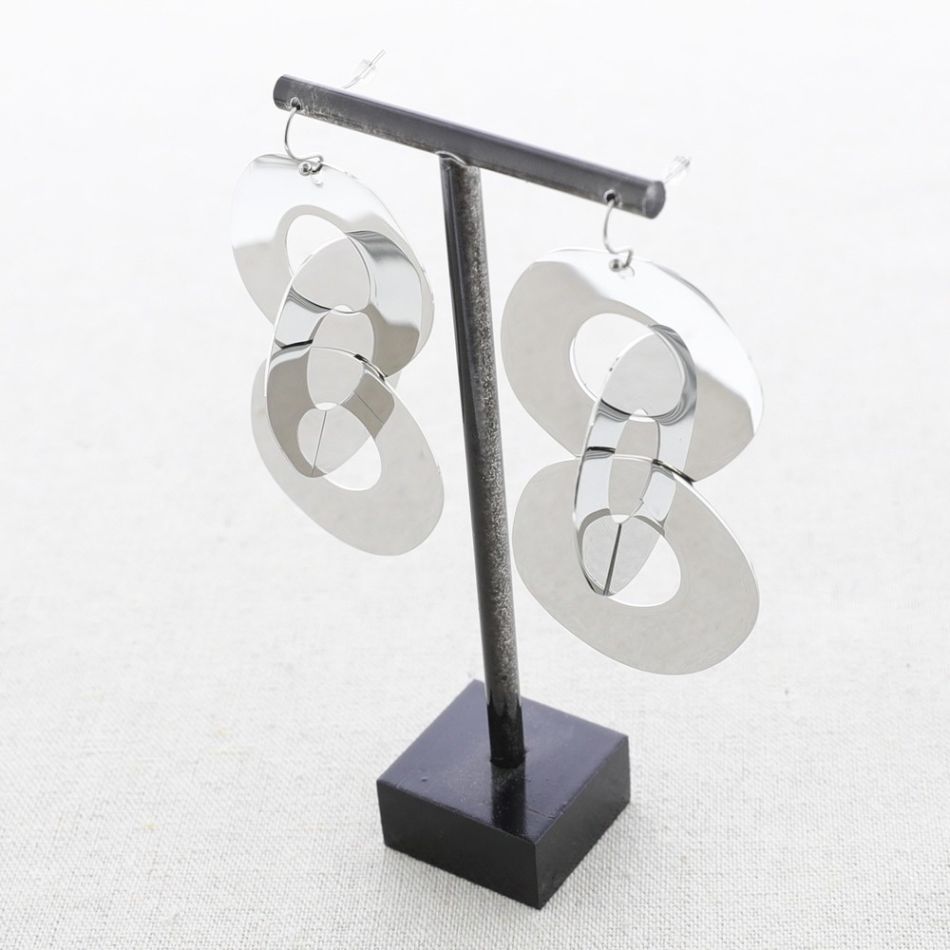 STEEL TRIPLE LINK EARRINGS