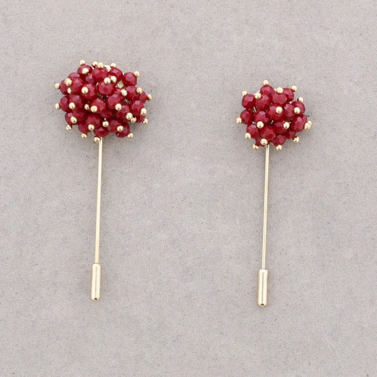PAIR FLOWER NEEDLE BROOCH WITH FACETED CRYSTALS 2