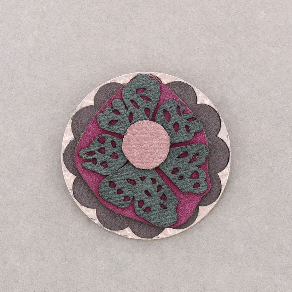 MULTI LAYER IMITATION LEATHER FLOWER BROOCH