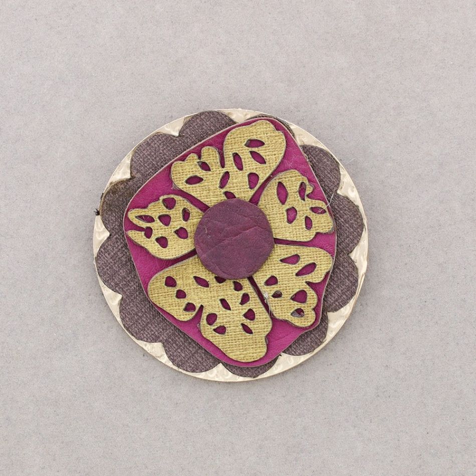 MULTI LAYER IMITATION LEATHER FLOWER BROOCH