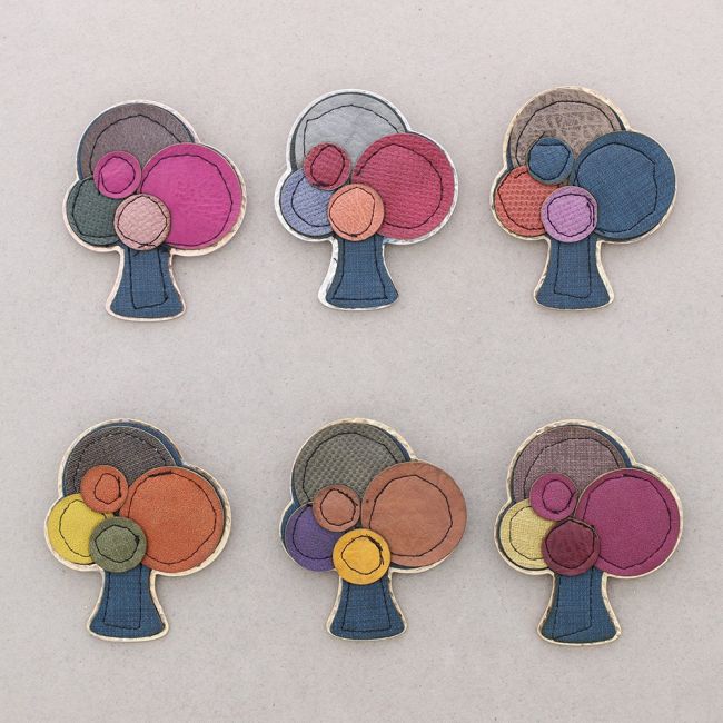 IMITATION LEATHER METAL TREE BROOCH