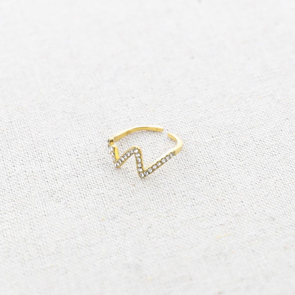 STEEL ZIG ZAG CRYSTALS RING