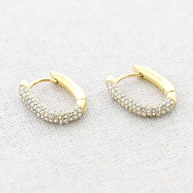 STEEL RECTANGULAR HOOP EARRINGS WITH CRYSTALS