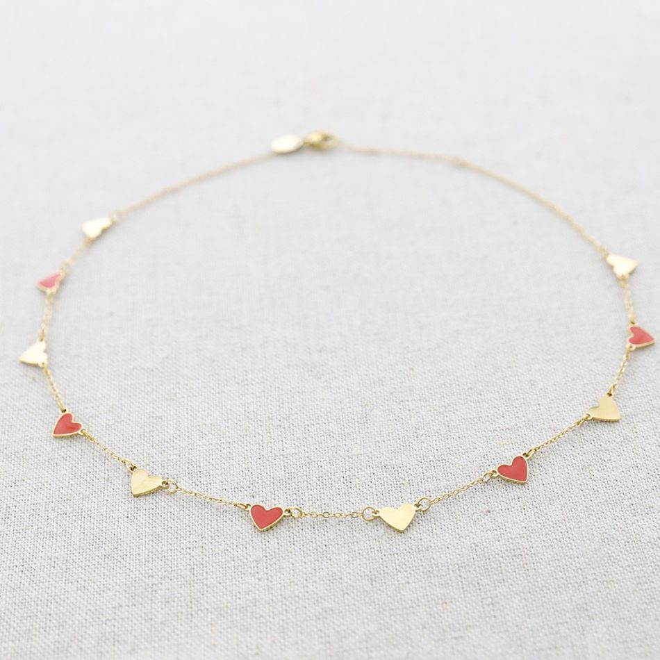 STEEL HEARTS ENAMEL SHORT NECKLACE