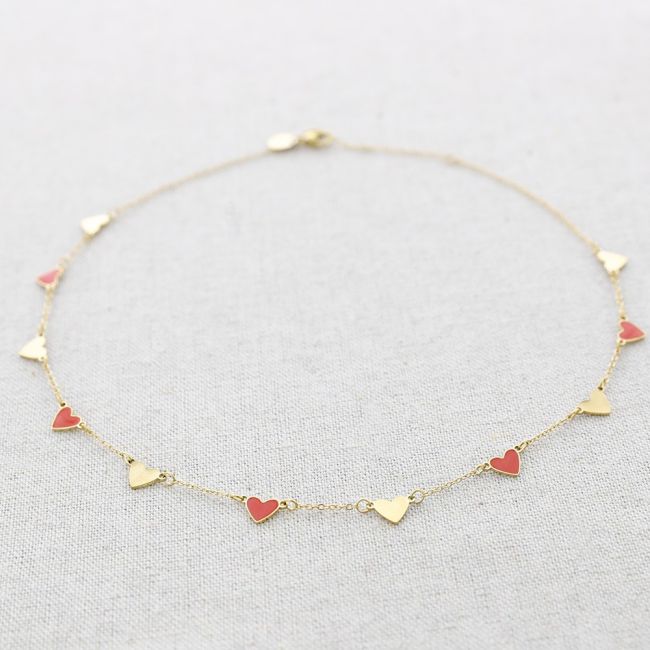 STEEL HEARTS ENAMEL SHORT NECKLACE