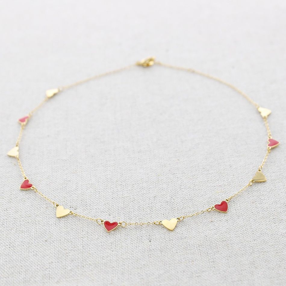 STEEL HEARTS ENAMEL SHORT NECKLACE