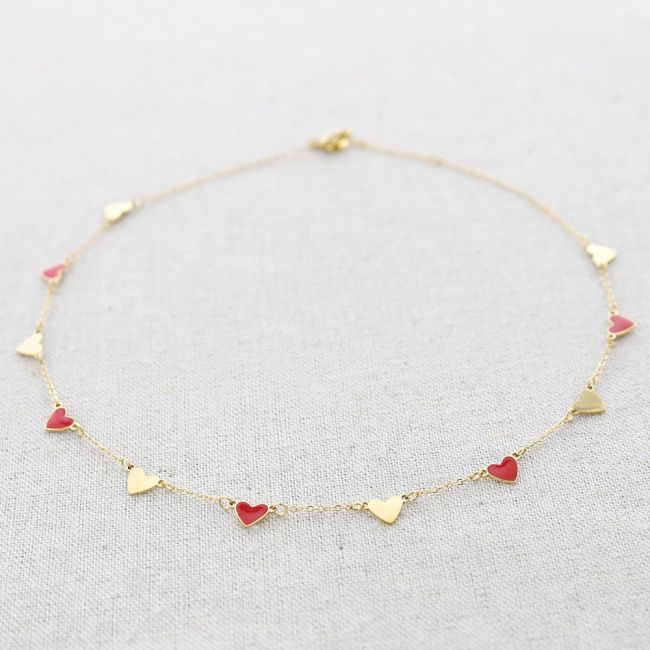 STEEL HEARTS ENAMEL SHORT NECKLACE