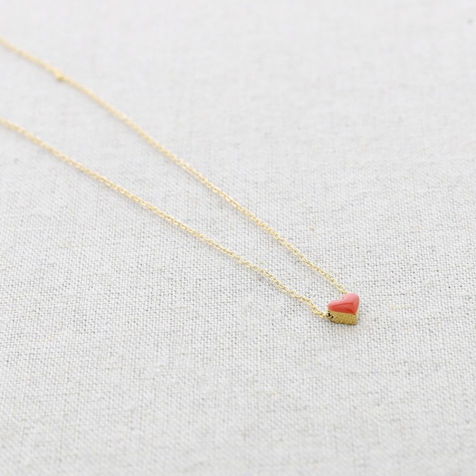 ENAMEL HEART PENDANT STEEL SHORT NECKLACE